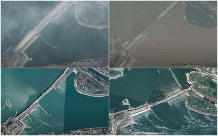 用Google Earth功能觀察三峽大壩，會發現每一年三峽大壩的樣子都有些許不同，原因在於Google Earth的技術問題。（圖取自Google Earth）