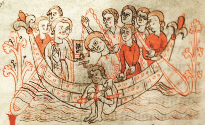蘭巴赫修道院圖書館的儀式紀錄中，紀載中古時期水審判樣貌。（圖／Wikipedia）